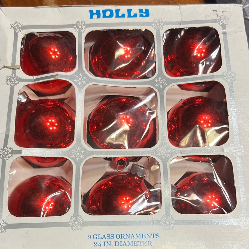 Vintage Holly Red Glass Ornaments Set